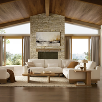 Canapé d'angle FERLY de luxe moderne en forme de L, structure en chêne massif, tissu en lin, garnissage en plumes de duvet, mobilier de salon