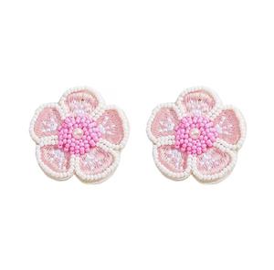 Nouveautés Boucles d'oreilles clous classiques unisexe faites à la main en perles de rocaille, design chapeau, couleur orange et blanc, rose, pour enseignant, mariage - Product Image 6