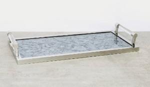 Plateau de service rectangulaire en bois avec poignées métalliques, plateau à nourriture en bois massif rustique pour la maison, la cuisine, l'hôtel, le restaurant, la restauration - Product Image 4