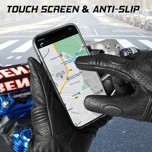 Nouveaux gants de moto unisexes en cuir véritable, compatibles écran tactile, perforés, respirants, antidérapants, coupe-vent, à doigts entiers - Product Image 3