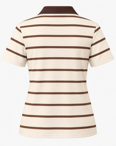 Polo rayé à manches courtes pour femme Sam Tactical, marron beige, col classique, haut décontracté, prix de gros, OEM personnalisé, mode 2026 - Product Image 2