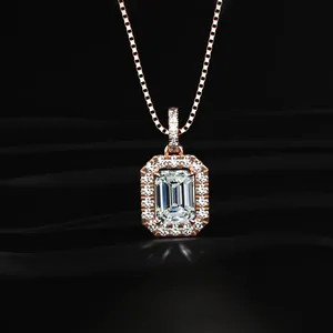 Lab Grown CVD Diamond Pendant Emerald Cut Halo Pendant <b>Necklace</b> Trendy Gold <b>D</b>-E Color VVS-VS Clarity IGI Certified Sale - Product Image 3