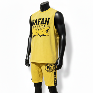 Ensemble de shorts sans manches 100% coton premium pour homme, mélange de coton doux, design jaune et noir, broderie, impression, logo personnalisé - Product Image 4