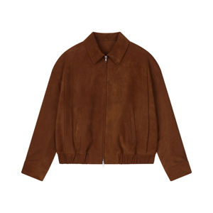 Goat <b>Suede</b> Solid High Street Bomber <b>Jacket</b> Brown - Product Image 1