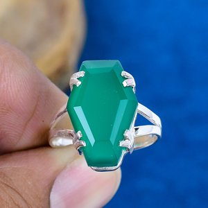Handmade Green Onyx Gemstone Coffin Shape <b>Ring</b> 18k Gold Micron Over 925 Sterling <b>Silver</b> - Product Image 1