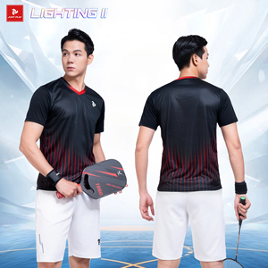 T-shirt de sport unisexe à col en V, manches courtes, rayé, pour badminton, pickleball, tennis, séchage rapide, polyester, coupe classique, LIGHTING II JP - Product Image 3
