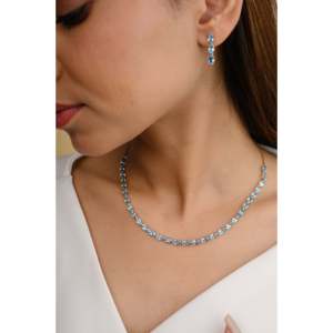 Natural Blue Topaz & Diamond Geometric Jewelry Set-Gold Plated White Gold Finish - Product Image 4