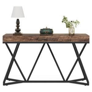 Mesa Consola Convertible con Espejo en Marrón Rústico, Base Geométrica de Metal Negro, Mueble de Entrada para Hotel de Estilo Industrial Moderno - Product Image 5