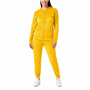 Plush <b>Velour</b> Hooded Fleece Track Set Drawstring Jacket Wide Leg Pants Quick Dry Viscose/Polyester Y2K Inspired Sporty Casual - Product Image 1