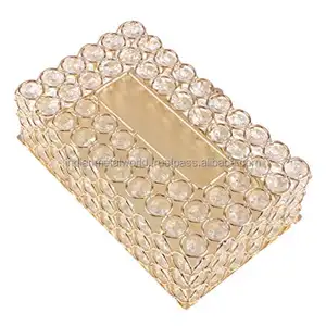 Crystal made modern tissue holder box custom design metal and glass tissue holder for table decorations wholesale