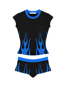 Premium ribbed polyester spandex 240 GSM black blue panel <b>booty</b> short set heat transfer logo T shirt and <b>booty</b> short - Product Image 5