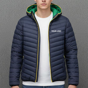 Blouson matelassé noir brillant pour homme, en coton, à capuche, col montant, coupe-vent, imperméable, décontracté, pour l'hiver, coupe régulière, en toile - Product Image 4