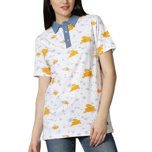 เสื้อโปโลสีขาวสำหรับผู้หญิง พิมพ์ลายสีเหลือง แขนสั้น ทรงปกติ สวมใส่สบายๆ สำหรับฤดูใบไม้ผลิและฤดูร้อน ผ้าทอระบายอากาศได้ดี - Product Image 2