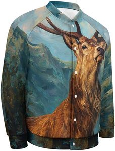 Chaqueta Varsity Deers Stands in Wilderness para Hombre, Chaqueta Bomber de Béisbol, Cortavientos Deportiva - Product Image 3