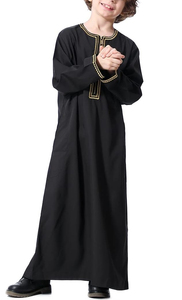 Plain Black Color Embroidery Design Print Kids <b>Thobes</b> With Chest Pocket Organic Cotton made Wholesale Child Boys <b>Thobes</b> - Product Image 5
