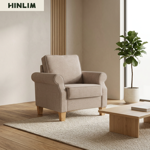 Sillón Moderno Clásico y Acogedor de Tela Beige con un Solo Asiento, Respaldo Acolchado, Brazos Enrollados al Estilo Inglés, Estructura de Madera Sólida para Sala de Estar - Product Image 4