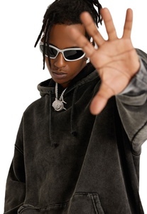 Meilleures ventes Sweat à capuche unisexe noir vieilli délavé à l'acide Style Streetwear vintage Sweat à capuche coupe surdimensionnée avec logo personnalisé en vente - Product Image 3