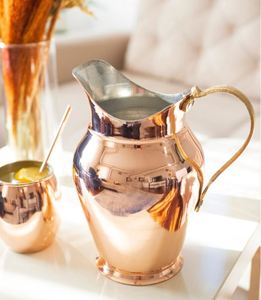 Ensemble de carafes en cuivre pour offrir en cadeau lors de fêtes, ensemble traditionnel pour servir l'eau, en métal, avec verres, durable, réutilisable, vaisselle de cuisine. - Product Image 2