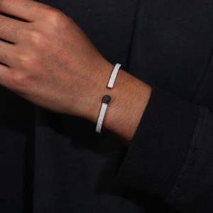 Luxury 14K <b>White</b> Gold Matchstick Cuff Bangle Round Lab Grown Diamond Pave Setting Iced Out Hip Hop Open Match Stick <b>Bracelet</b> For - Product Image 4