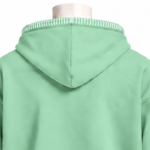 Sweat à capuche décontracté surdimensionné en molleton épais, avec bordure cousue menthe, effet vieilli, surpiqûres contrastées et poche kangourou - Product Image 4