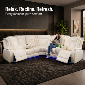 3-Piece White Reclining <b>Sofa</b> <b>Set</b>, Modern Breathable Leather Living Room Furniture with Recliner Seating for Hotel, Villa & Home - Product Image 2