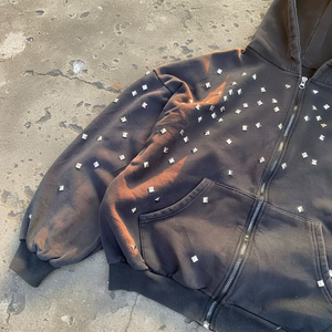 Sudadera con capucha y cremallera para hombre, estilo hip hop, lavada al ácido, de alta calidad, personalizable, holgada y de gran tamaño - Product Image 4