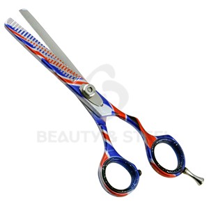 Ciseaux de coiffure professionnels avec motif à pois bleus, bord convexe tranchant, ciseaux de barbier pour un coiffage précis - Product Image 5