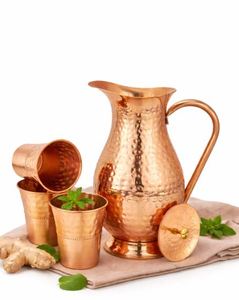 Juego de jarras de cobre para rituales de servicio de lujo, juego de metal para servir agua con vasos, duradero, reutilizable, para cocina y comedor. - Product Image 4
