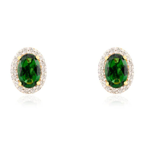 14K White Gold Green Tourmaline Halo Diamond Stud Earrings - Product Image 2