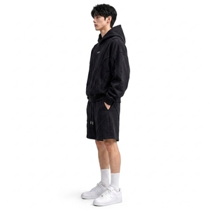 Ensemble sweat à capuche et short pour homme, doublure polaire, coton, imprimé personnalisé, coupe décontractée, style streetwear, ajustement ample, type régulier - Product Image 1