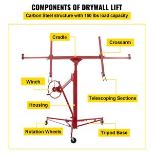 Sollevatore a rulli per cartongesso da 11 piedi, capacità di carico 150 libbre, strumento per sollevamento pannelli da costruzione, in acciaio - Product Image 6