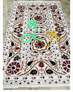 Premium Suzani Cotton Bedsheet White Maroon Black <b>Floral</b> Embroidery Handmade Indian Boho Ethnic Home Decor <b>Bedspread</b> Coverlet - Product Image 6