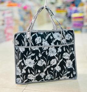 Bolso Tote Acolchado Floral para Mujer, Bolso de Hombro de Algodón, Bolso de Mano Abierto para Viajes Diarios - Product Image 2