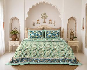 Premium Screen Printed <b>Flat</b> Bed Sheet Set 100% Cotton Reactive Printed Bedding Set with 2 <b>Pillow</b> Covers for Home - Product Image 2