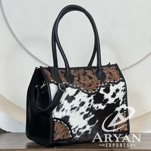 Genuine Leather Tote <b>Bag</b> Hand Tooled Cowhide Western Pattern Embroidery All Season Women's Shoulder <b>Bag</b> for Daily Use Tote <b>Bag</b> - Product Image 1