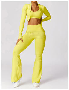 ชุดเซ็ท 3 ชิ้น เสื้อชั้นในไร้ตะเข็บ กางเกงเลกกิ้งเอวสูง ชุดออกกำลังกาย ชุดฟิตเนส ชุดกีฬา ชุดโยคะ สำหรับผู้หญิง ระบายอากาศได้ดี - Product Image 2