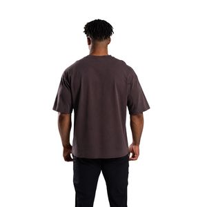 เสื้อยืดโอเวอร์ไซส์สีน้ำตาลช็อกโกแลตสำหรับผู้ชาย ผ้าฝ้ายฟอก คอกลม ทรงหลวม สวมใส่สบาย แฟชั่นลำลองสไตล์คนเมือง - Product Image 6