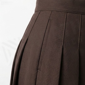 Women Pleated Knee-Length Skirt Solid Color Regular Waist Woven Fabric All Seasons Style - Product Image 5
