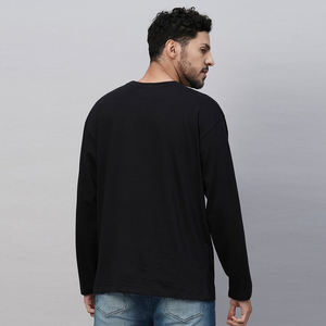 Nouvel Arrivage T-shirt Homme Noir Uni Coupe Droite 100% Coton 260 GSM Manches Longues Col Classique Coupe Ample Écologique Séchage Rapide - Product Image 3