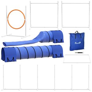Juego de entrenamiento de agilidad azul ajustable de 7 piezas para perros, incluye túneles, postes de tejido, anillo de salto de obstáculos, pausa, entrenamiento de mascotas - Product Image 1