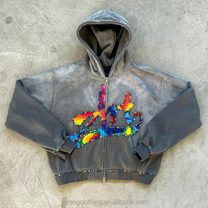 Sweat à capuche premium à manches longues Streetwear Vibes avec strass, logo personnalisé, broderie de strass - Product Image 2