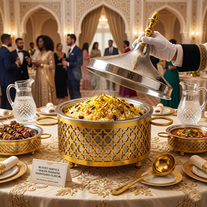 Luxury Gold Chafing Dish Premium Laser-Cut Design With <b>Chrome</b> Hammered Lid High Quality Metallic Finish For Elegant Dining - Product Image 6