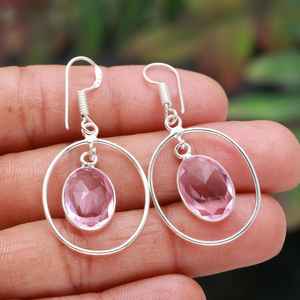 Pendientes de Kunzita Rosa, Plata de Ley 925, Piedra Preciosa Natural, Joyería Hecha a Mano para Mujer, Venta al por Mayor - Product Image 4