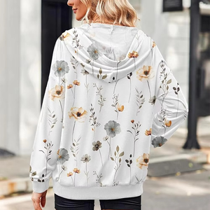 Sweat-shirt à capuche vintage pour femme avec fermeture éclair, style floral, impression numérique par sublimation, cordon de serrage personnalisé, poche avant - Product Image 2
