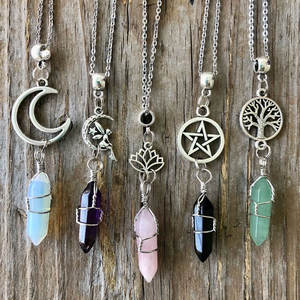 Colgante de Cristal con Alambre, Colgante de Luna, Sol, Árbol de la Vida, Collar de Piedra Curativa, Joyería Hecha a Mano, Venta al por Mayor - Product Image 4