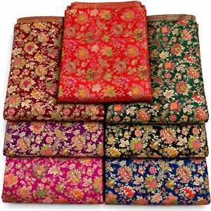 Tissu Brocart en Gros à Motifs Floraux Colorés, Textile Jacquard Tissé pour Vêtements Ethniques, Saris, Décoration Intérieure et Emballage Cadeau - Product Image 1