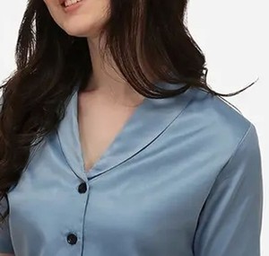 Ensemble pyjama pour femmes, col en V, haut à manches courtes et pantalon droit, tenue de nuit deux pièces, vêtements décontractés pour la maison, vêtements de détente doux - Product Image 2
