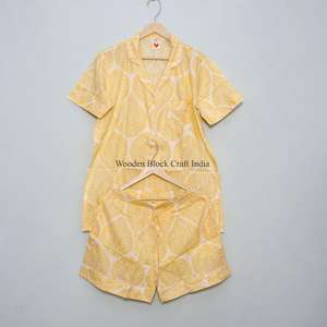 Conjunto de Pijama Corto 100% Algodón Puro, Elegante y Clásico, Estampado a Mano, con Bolsillos, Suave y Transpirable, Ideal para Vacaciones de Verano - Product Image 6