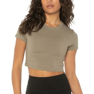 เสื้อครอปท็อปถักนิตติ้งสำหรับผู้หญิง ขายส่งตามสั่ง เสื้อยืดออกกำลังกายโยคะแขนสั้น ระบายอากาศได้ดี เหมาะสำหรับวิ่งและเล่นกีฬากลางแจ้ง - Product Image 5