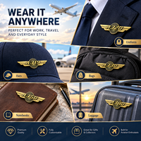 Badges de poitrine uniques et attrayants en métal 3D de haute qualité, thème aviation, ailes doubles, commémoratifs, avec logo personnalisé